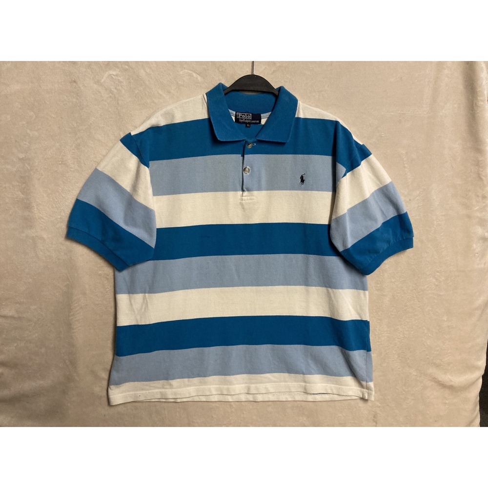 Vtg. POLO Ralph Lauren Pique Men's LG Blue Powder Blue PONY Cropped USA Made EUC